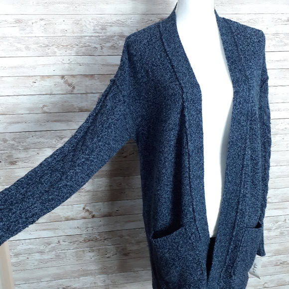 Style & Co Open Front Cardigan Pockets Blue D - Picture 2 of 5